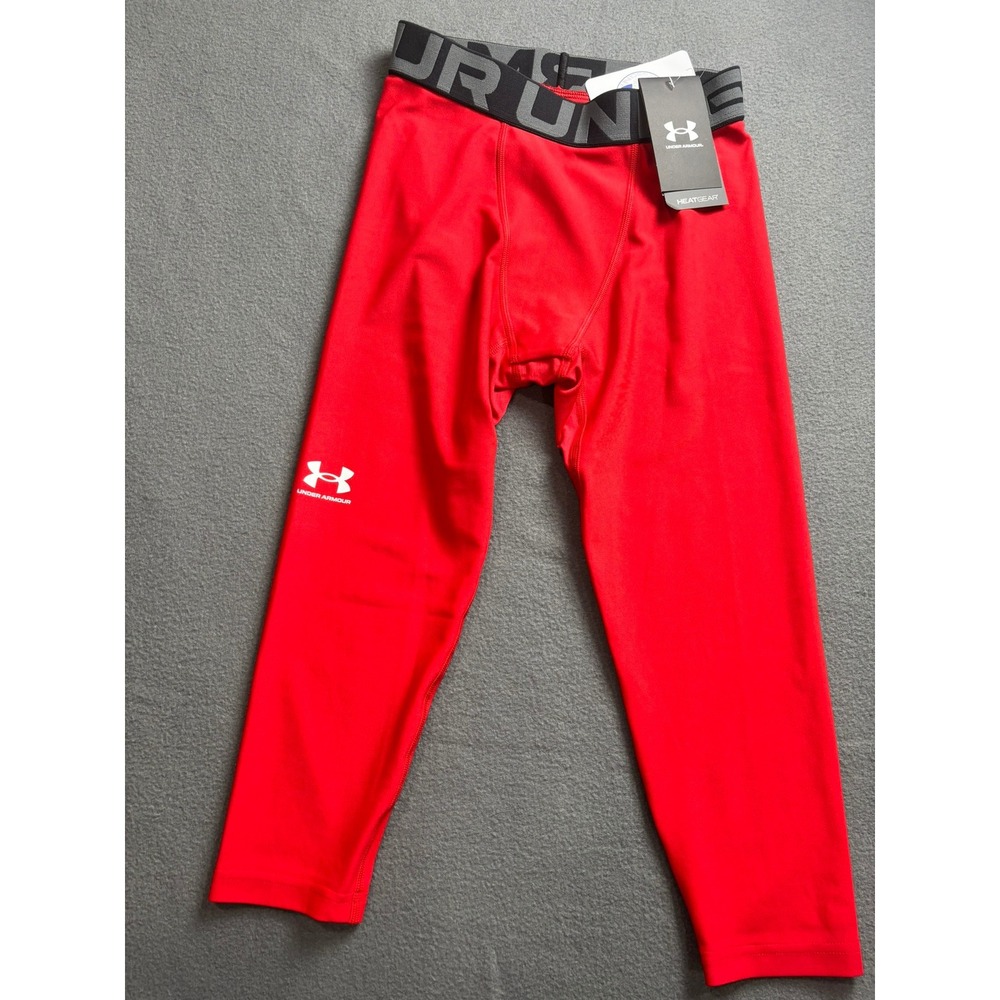 Under Armour Leggings Kids M Red HeatGear Compression Tights Athletic
